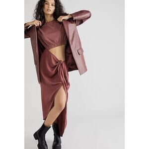 Free People Rae Maxi Dress Redwood Effortless Cutout Resort Solid Beach L 276593